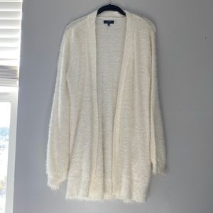Fuzzy White Long Cardigan